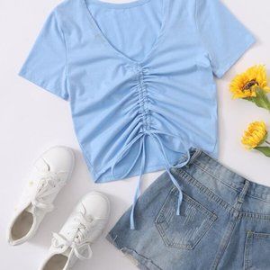 Light Blue SHEIN Drawstring T-Shirt